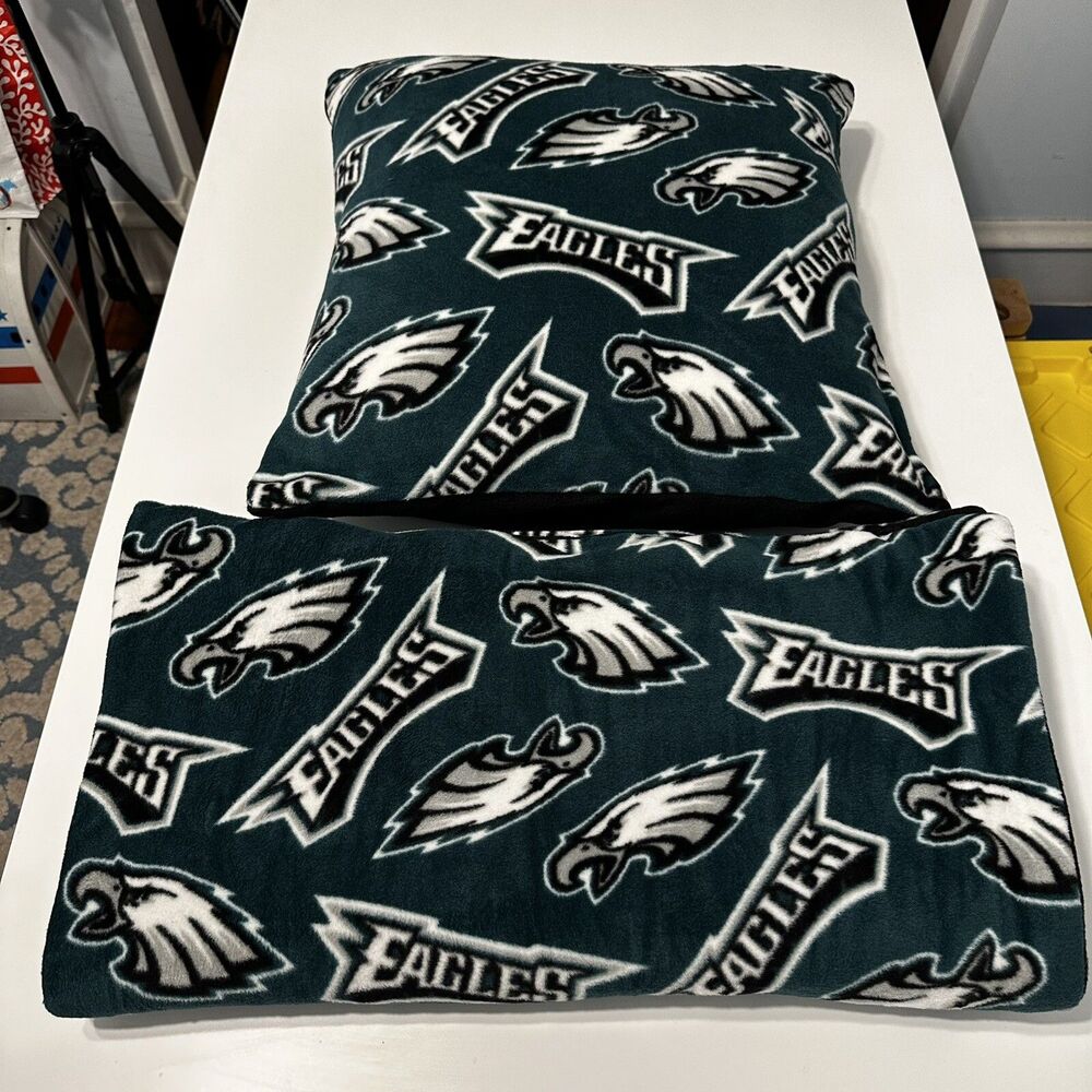 NFL Philadelphia Eagles Fleece Lap Blanket and Pillow Set Handmade NWOT